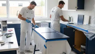 Professional cabinet painting in Fort Worth, TX showing smooth, durable kitchen finish by expert painters