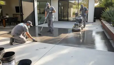 Professional concrete staining on Fort Worth TX patio by local house painting experts