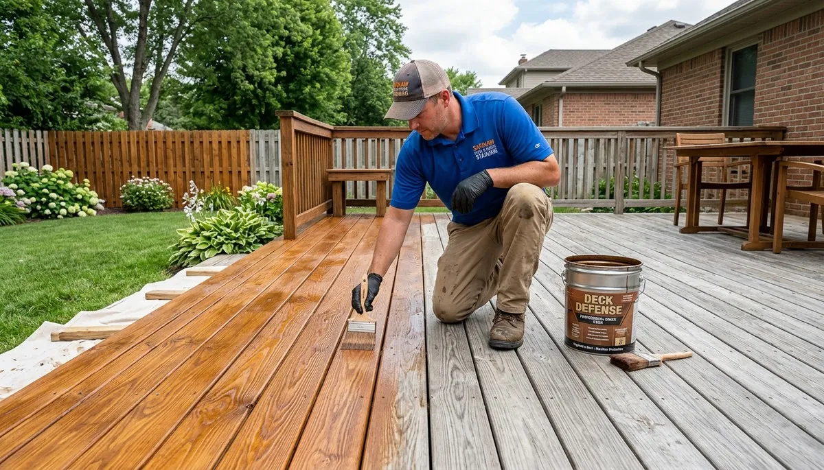 Professional deck and fence staining in Saginaw, TX enhancing wood protection and curb appeal