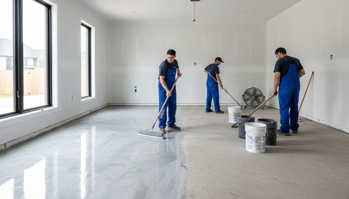 Epoxy floor coating in Fort Worth TX garage by professional house painters for durable surface protection