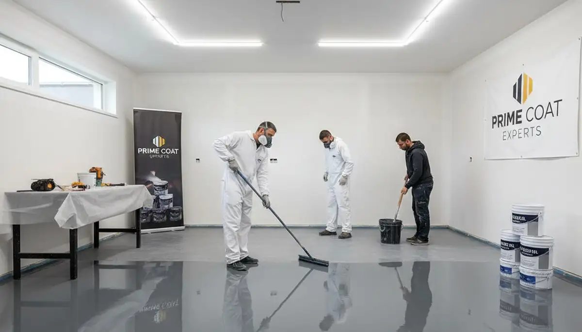Professional epoxy floor coating by house painters in Fort Worth, TX garage workspace
