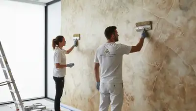 Faux painting specialists creating custom textured wall finishes in Fort Worth, TX home interior