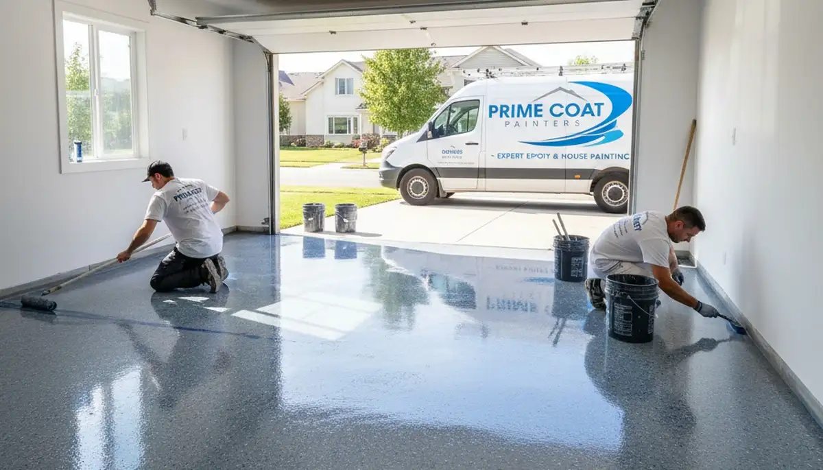 Epoxy garage floor coating installation by Fort Worth TX painters for durable, oil-resistant finish