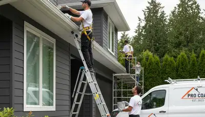 Professional gutter painting on Fort Worth TX home by local house painters using weather-resistant finish