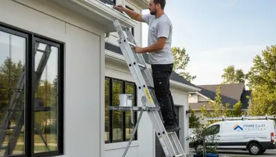 Professional gutter painting on a Fort Worth TX home by expert local house painters