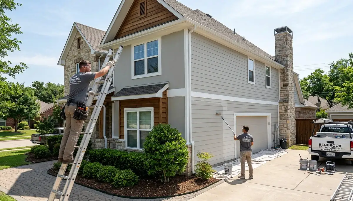 Professional house painters working on home exterior in Fort Worth TX