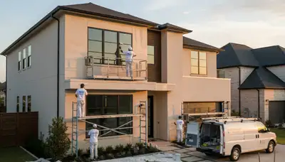 Fort Worth, TX house painters painting a home exterior with professional finishing services