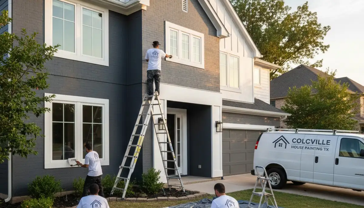 Fort Worth, TX house painters applying exterior paint on a residential home