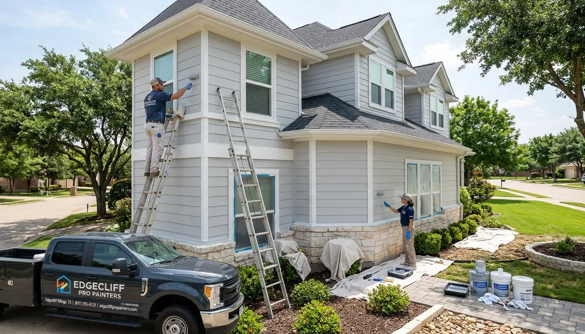 Professional house painters working on exterior home painting in Fort Worth TX
