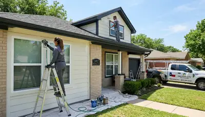 Professional house painters working on residential exterior in Fort Worth, TX