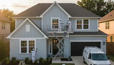 House painters in Fort Worth, TX completing exterior painting for a residential home