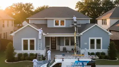 House painters in Fort Worth, TX painting a home exterior with professional, clean finish