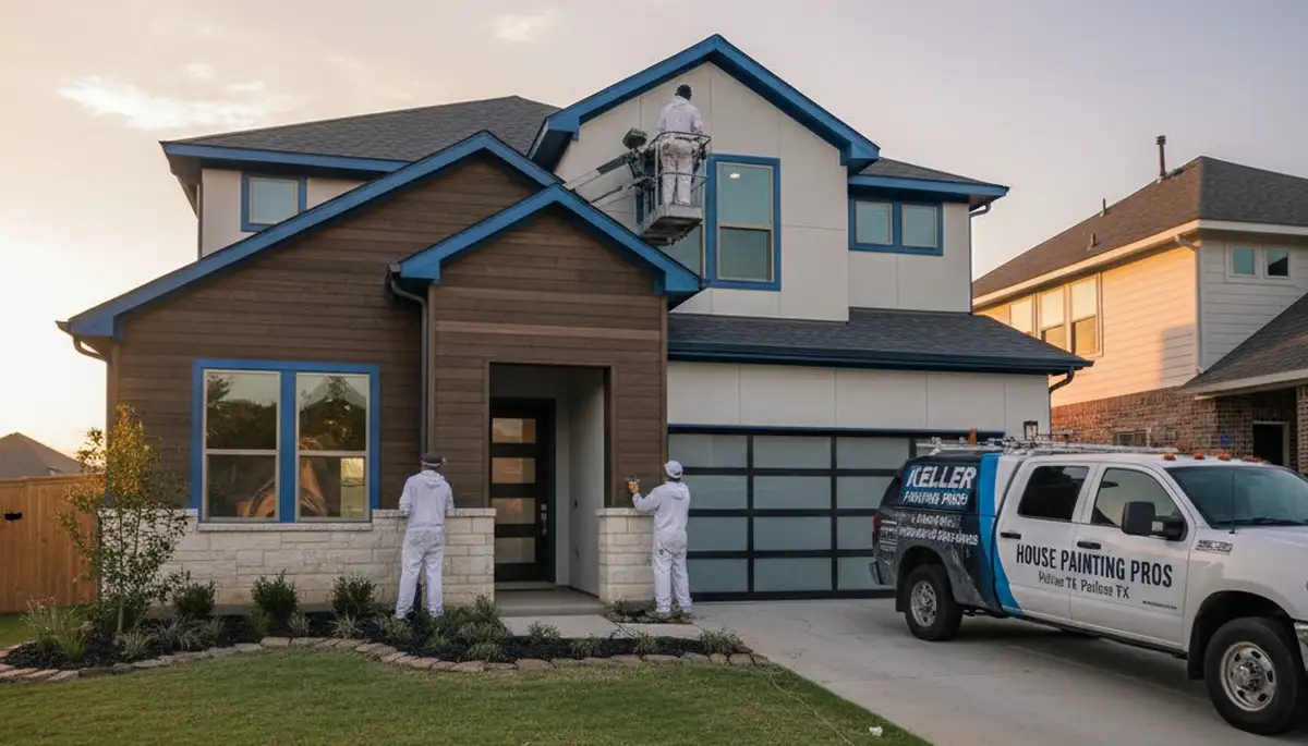 Fort Worth, TX house painters applying exterior paint to a home for professional residential painting