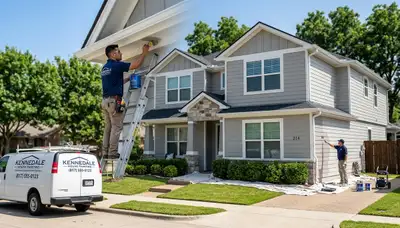 Professional house painters in Fort Worth TX applying exterior paint to a residential home