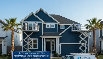 Fort Worth TX house painters painting a home exterior with professional brushes and ladders
