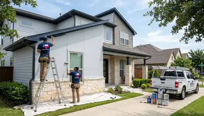 Professional house painters working on residential exterior in Fort Worth TX