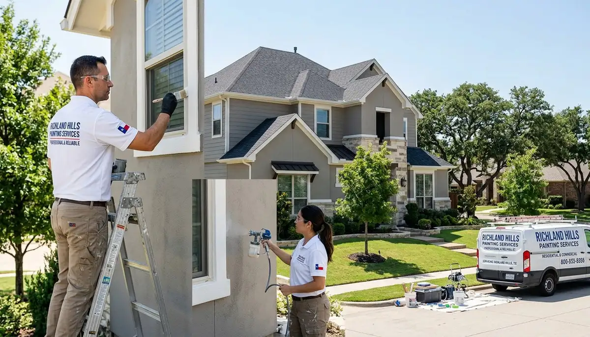 Professional house painters working on exterior home painting in Fort Worth TX