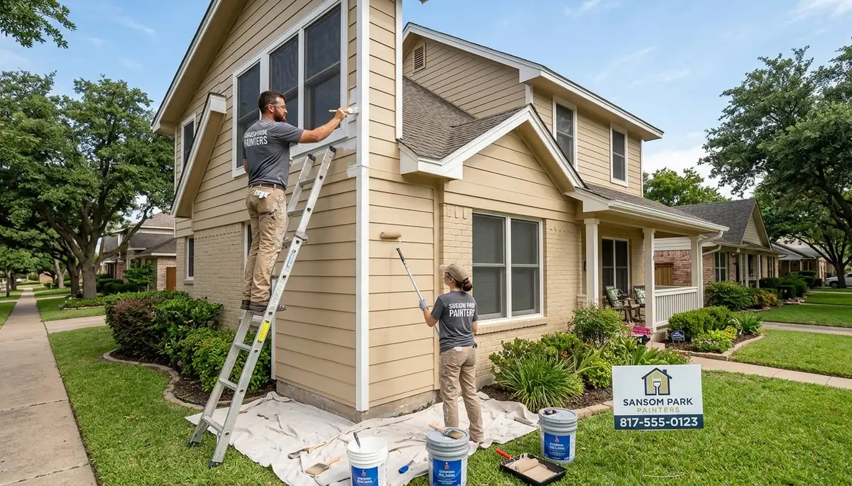 Professional house painters in Fort Worth TX painting exterior home siding with high-quality finish