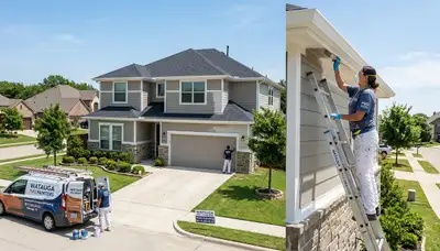 Professional house painters finishing exterior home in Fort Worth TX