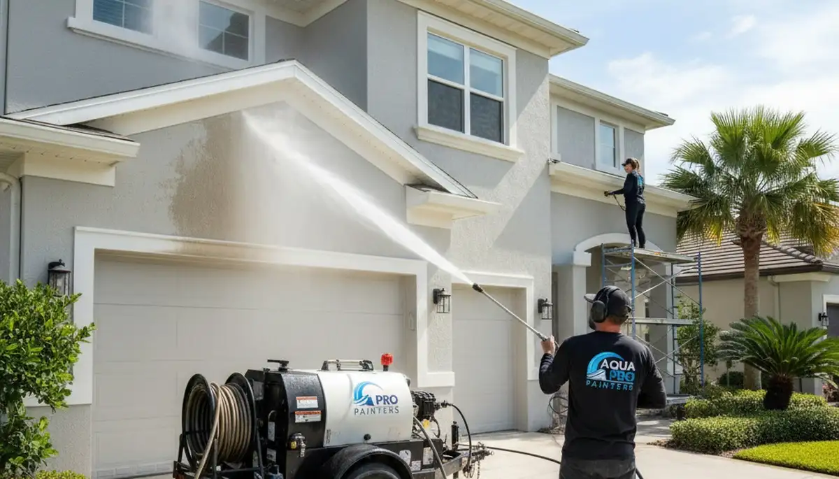 Professional pressure cleaning on Fort Worth TX home exterior by local house painting experts
