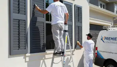 Professional shutter painting on Fort Worth TX home exterior by local house painting experts