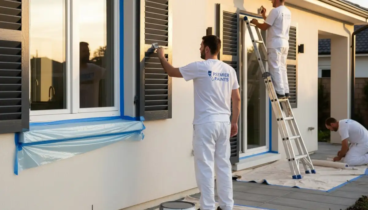 Professional shutter painting on Fort Worth TX home exterior by expert house painters