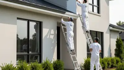 Professional trim and fascia painting on a Fort Worth TX home by expert house painters
