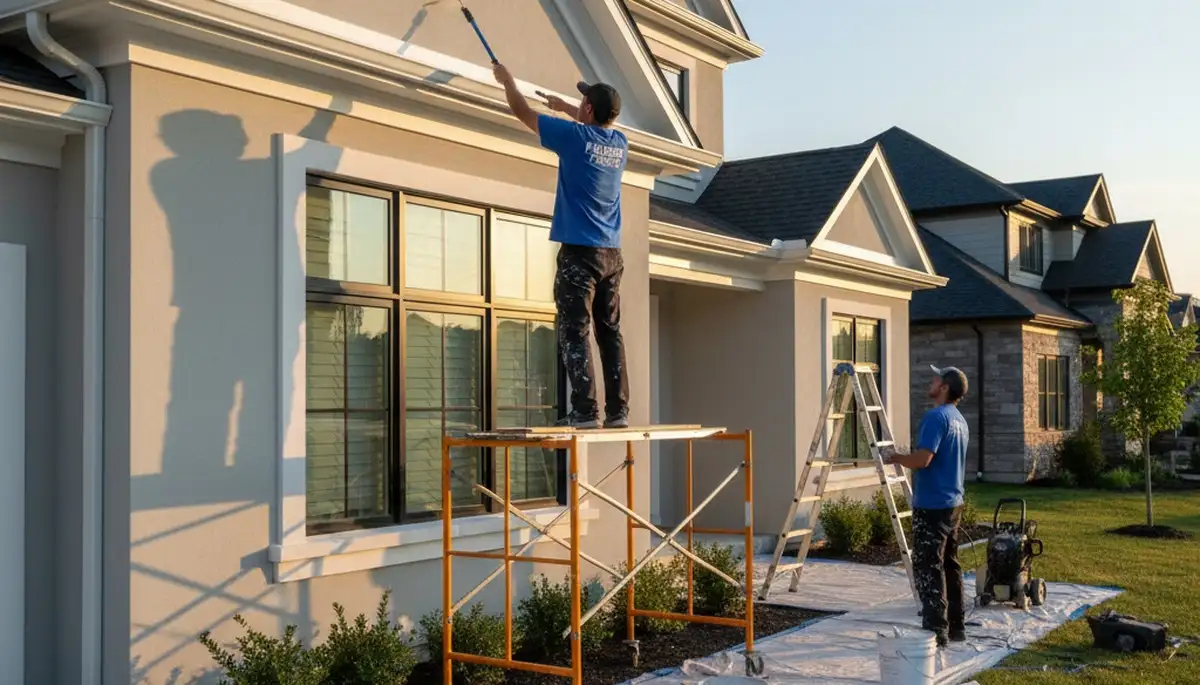Professional trim and fascia painting on Fort Worth TX home by expert house painters