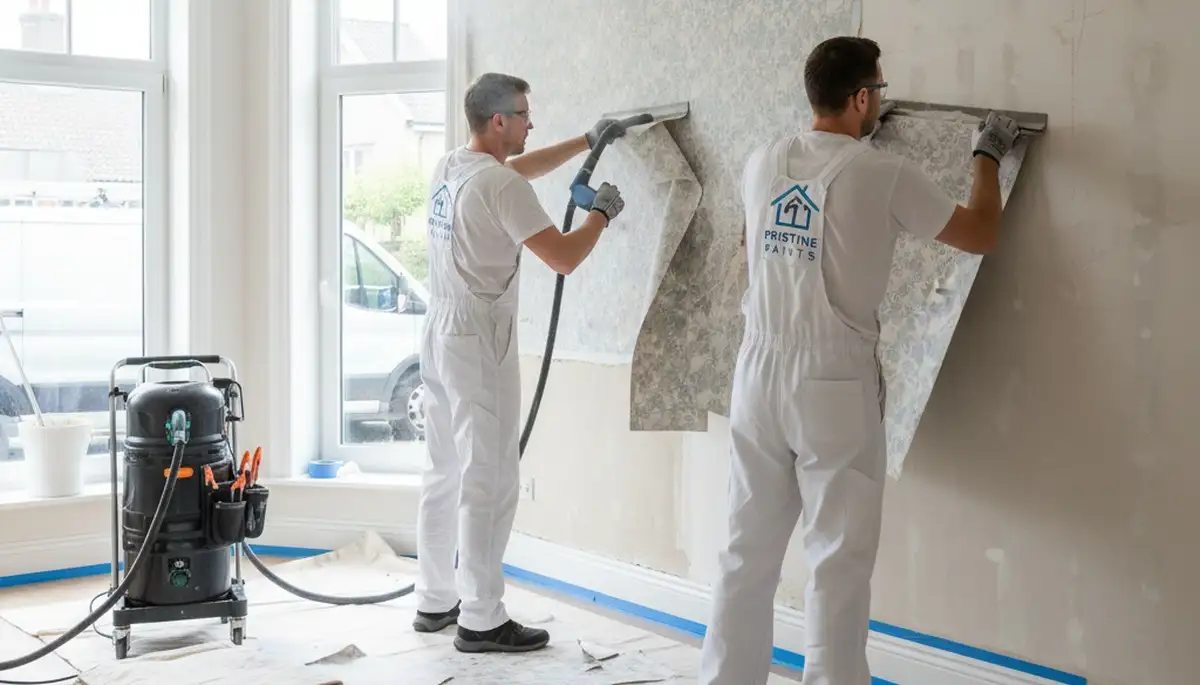 Professional wallpaper removal service in Fort Worth, TX prepping walls for house painting