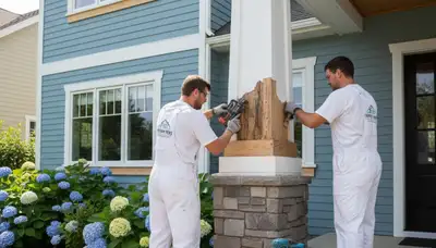 Professional wood rot repair on Fort Worth TX home exterior by expert house painters